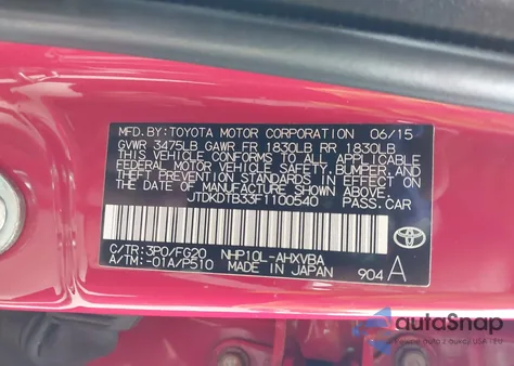 2015 Toyota Prius C Two from USA, damaged, VIN JTDKDTB33F1100540